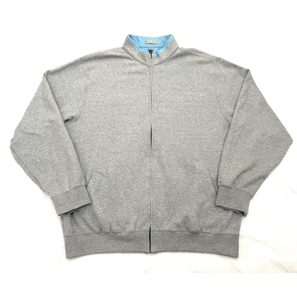 Peter Millar Full Zip Golf Sweatshirt Mens XL Gray Cotton Mock Neck Jacket